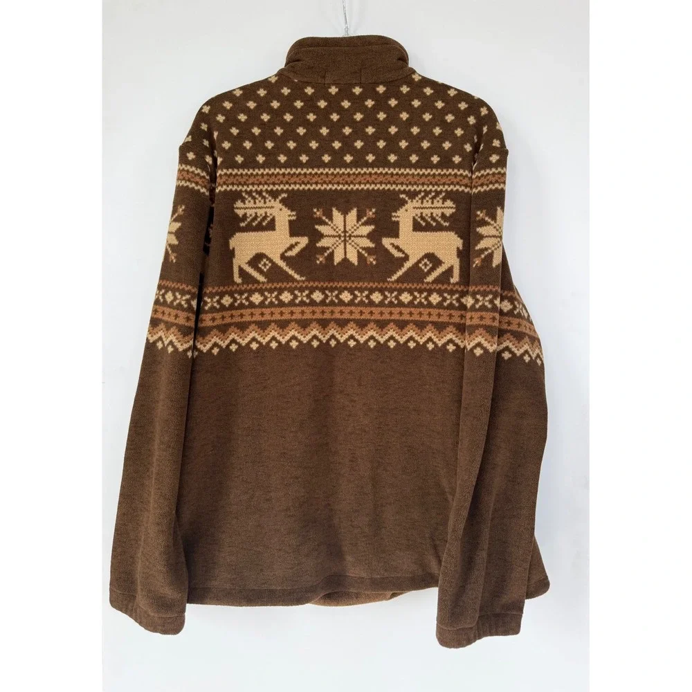 Polo Ralph Lauren Mens L Reindeer Fair Isle Fleece 1/4 Zip Pullover Brown Preppy